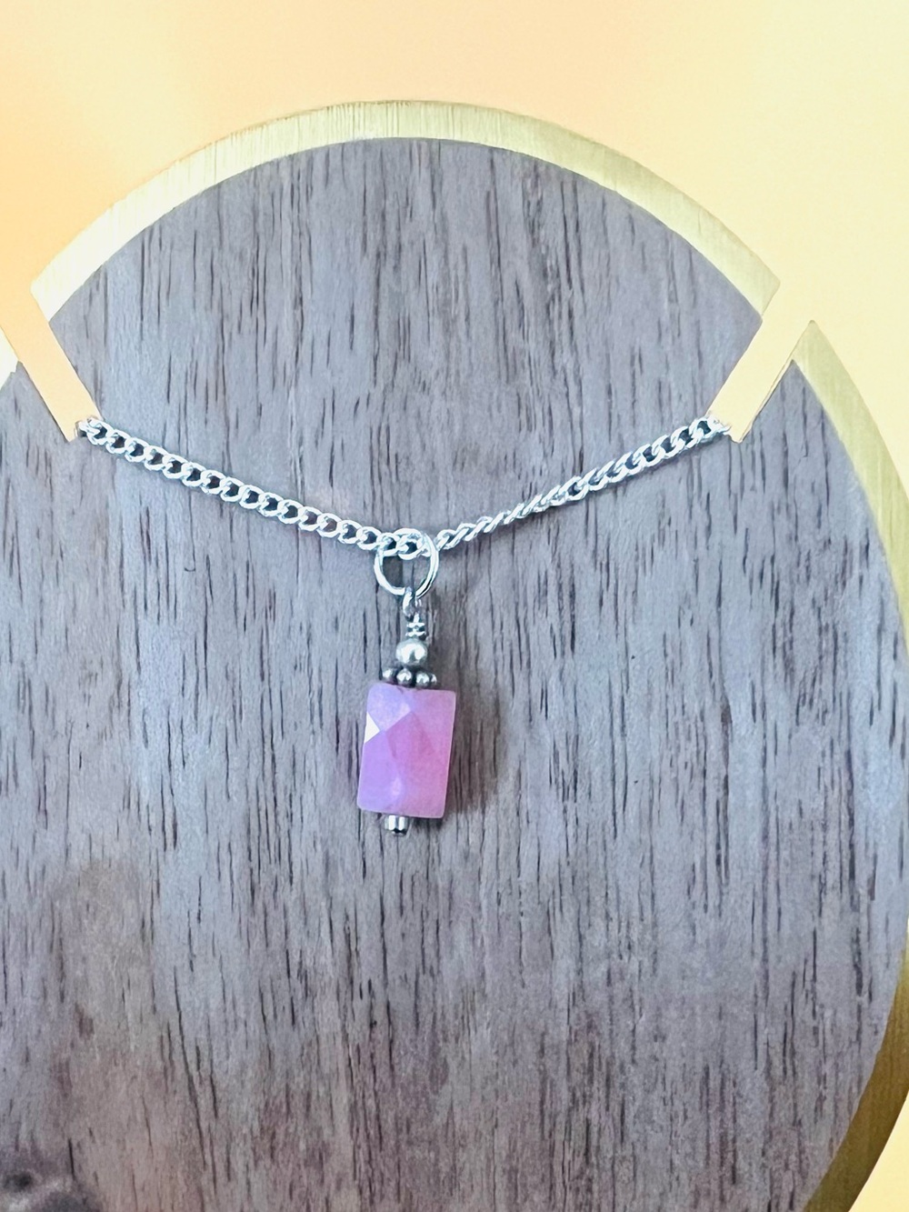 Silver and Pink Gemstone Pendant Necklace - Women Jewelry